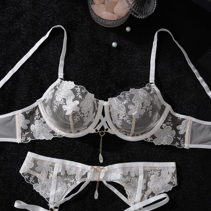 Gilded Petal Lingerie Set (White & Radiant Orange)