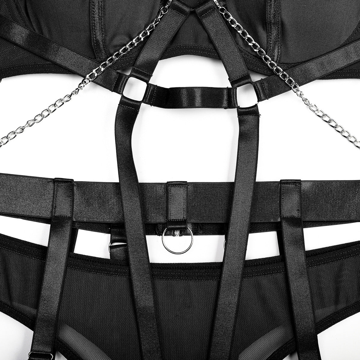 Seductress Symphony Strappy Chain lingerie Set (Black & Red)