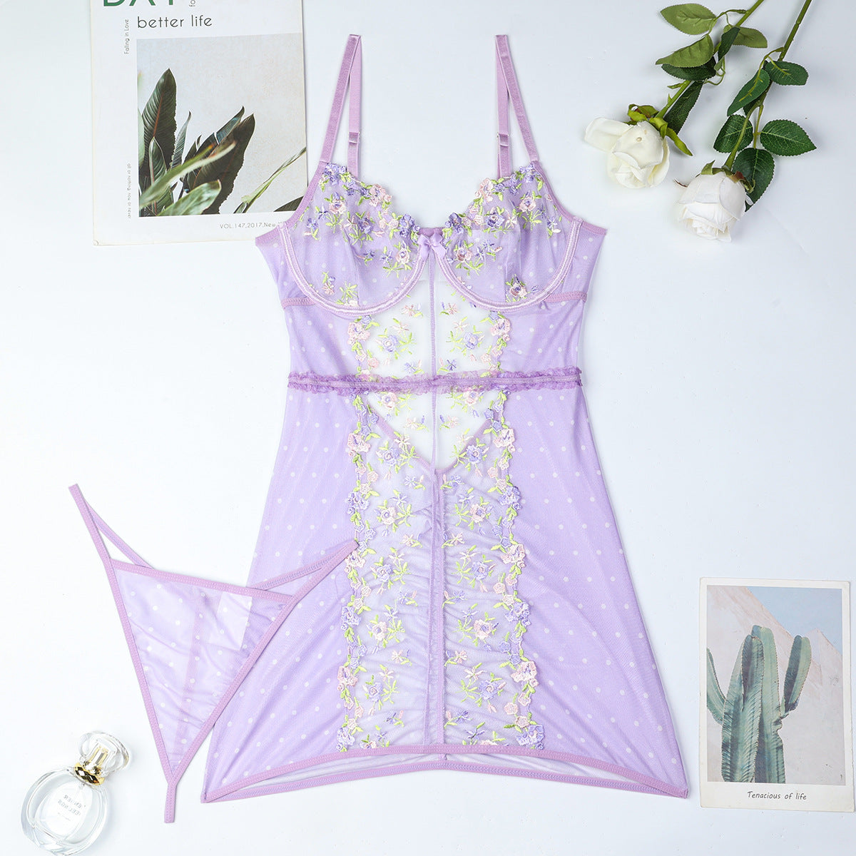Lilac Bloom Embroidered Dress Set