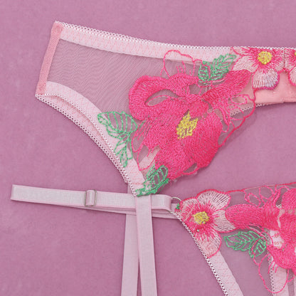 Camellia Petal Flora Embroidered Lingerie Set