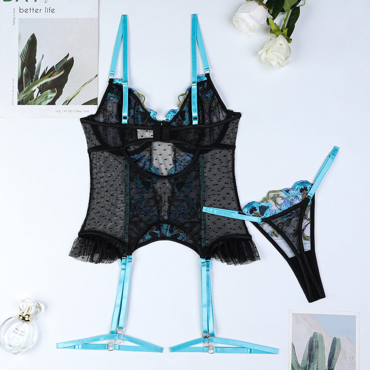 Sapphire Dusk Embroidered Bustier Set