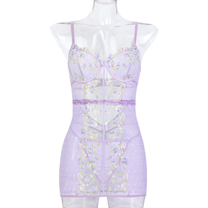 Lilac Bloom Embroidered Dress Set