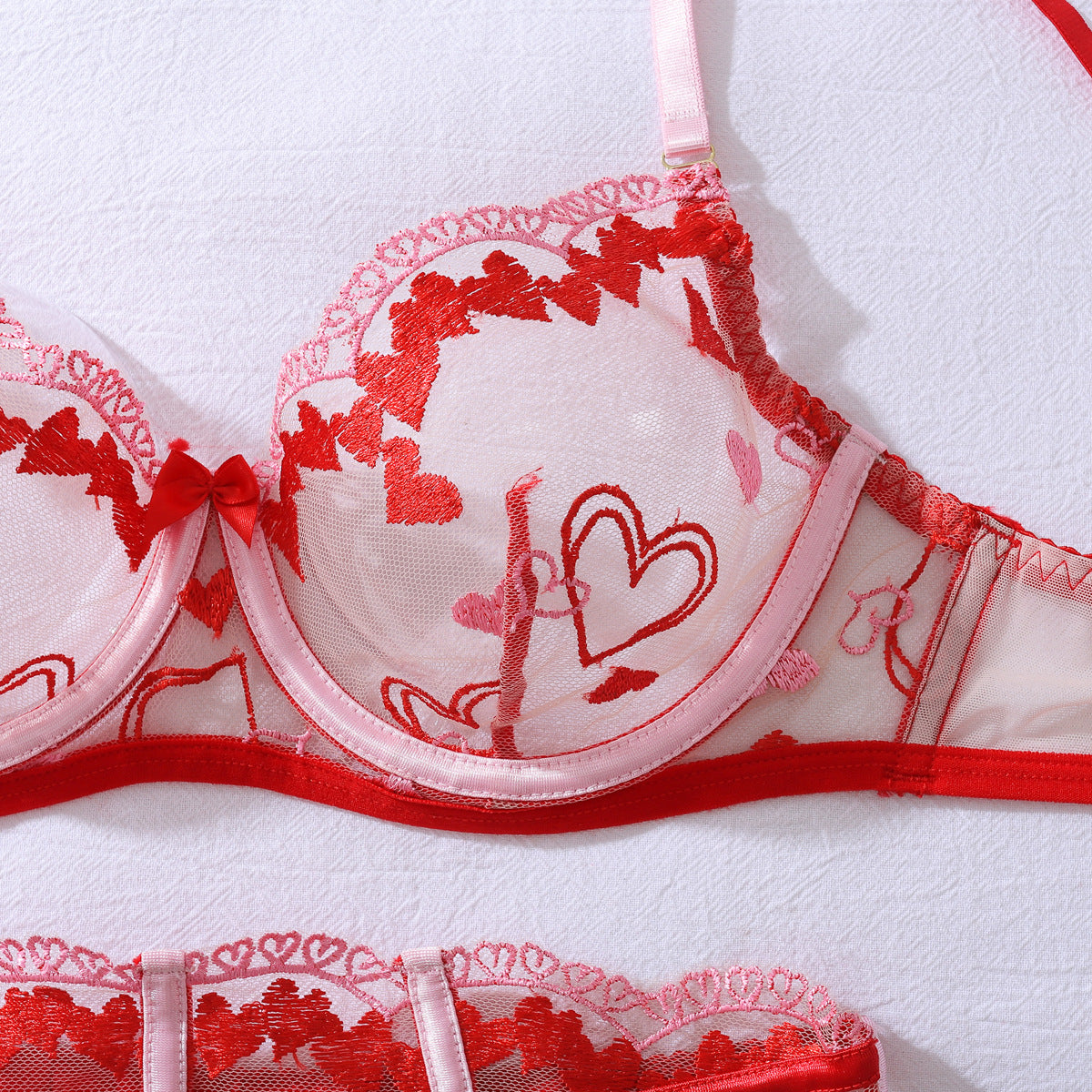 Amour Flame Embroidered Heart Lingerie Set
