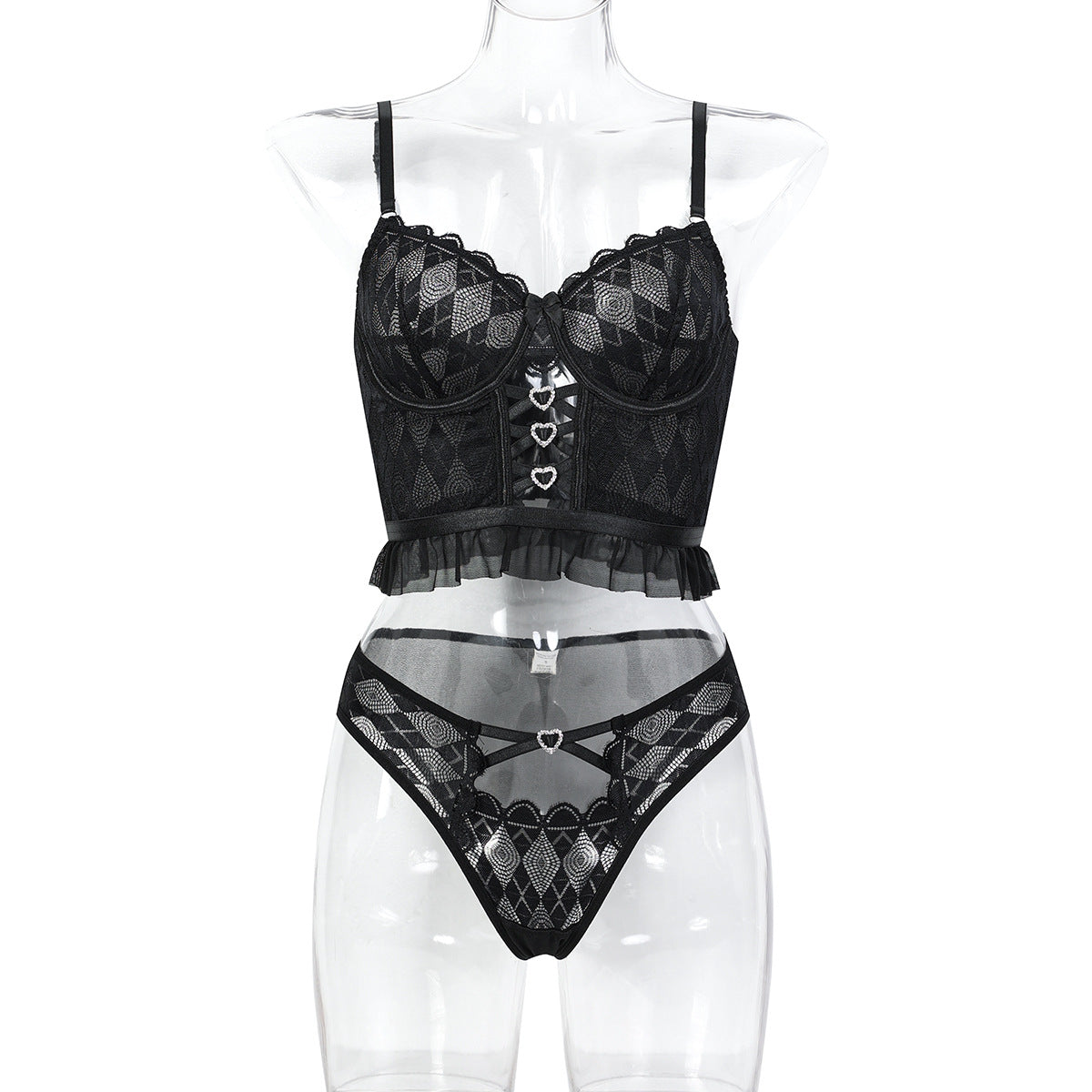 Black Rosette Bustier Set