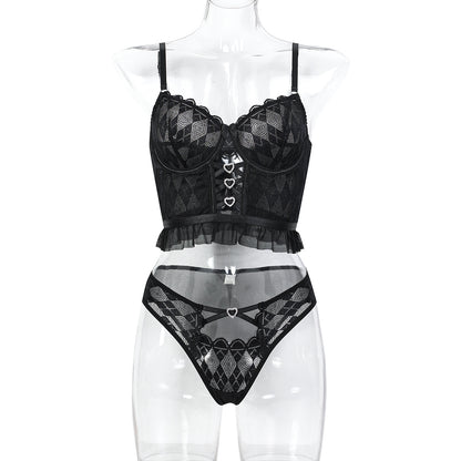 Black Rosette Bustier Set