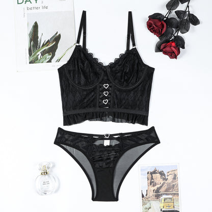 Black Rosette Bustier Set