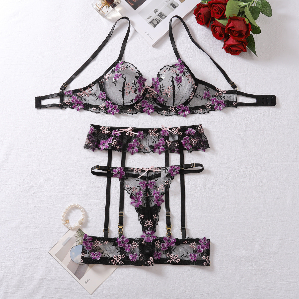 Moonflower Bloom Embroidered Lingerie Set