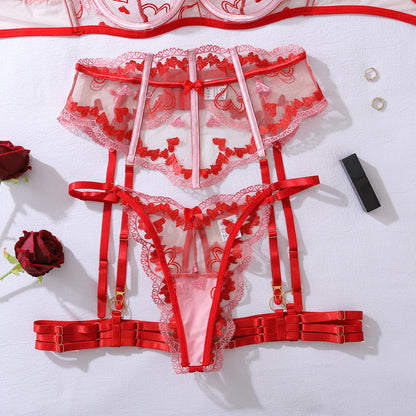 Amour Flame Embroidered Heart Lingerie Set