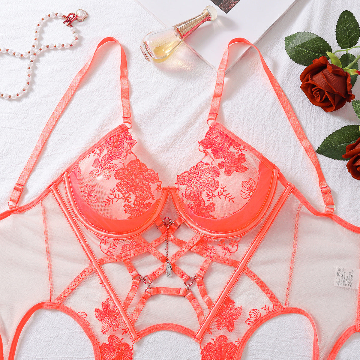 Floral Enigma Embroidered Strappy Bustier Set