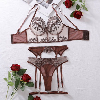 Mocha Elegance Embroidered Bustier Set