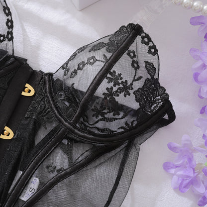 Dark Desire Floral Embroidery Corset Set