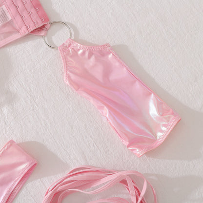 Cosmic Bloom Metallic Pink Lingerie Set