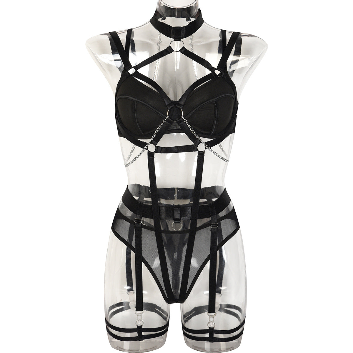 Seductress Symphony Strappy Chain lingerie Set (Black & Red)