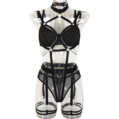 Seductress Symphony Strappy Chain lingerie Set (Black & Red)