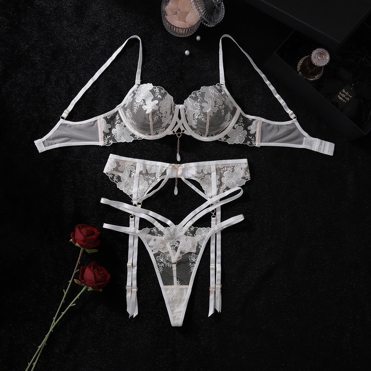 Gilded Petal Lingerie Set (White & Radiant Orange)