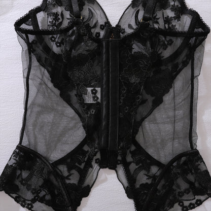 Scarlet Seduction Floral Burlesque Bustier Set (Red & Black)