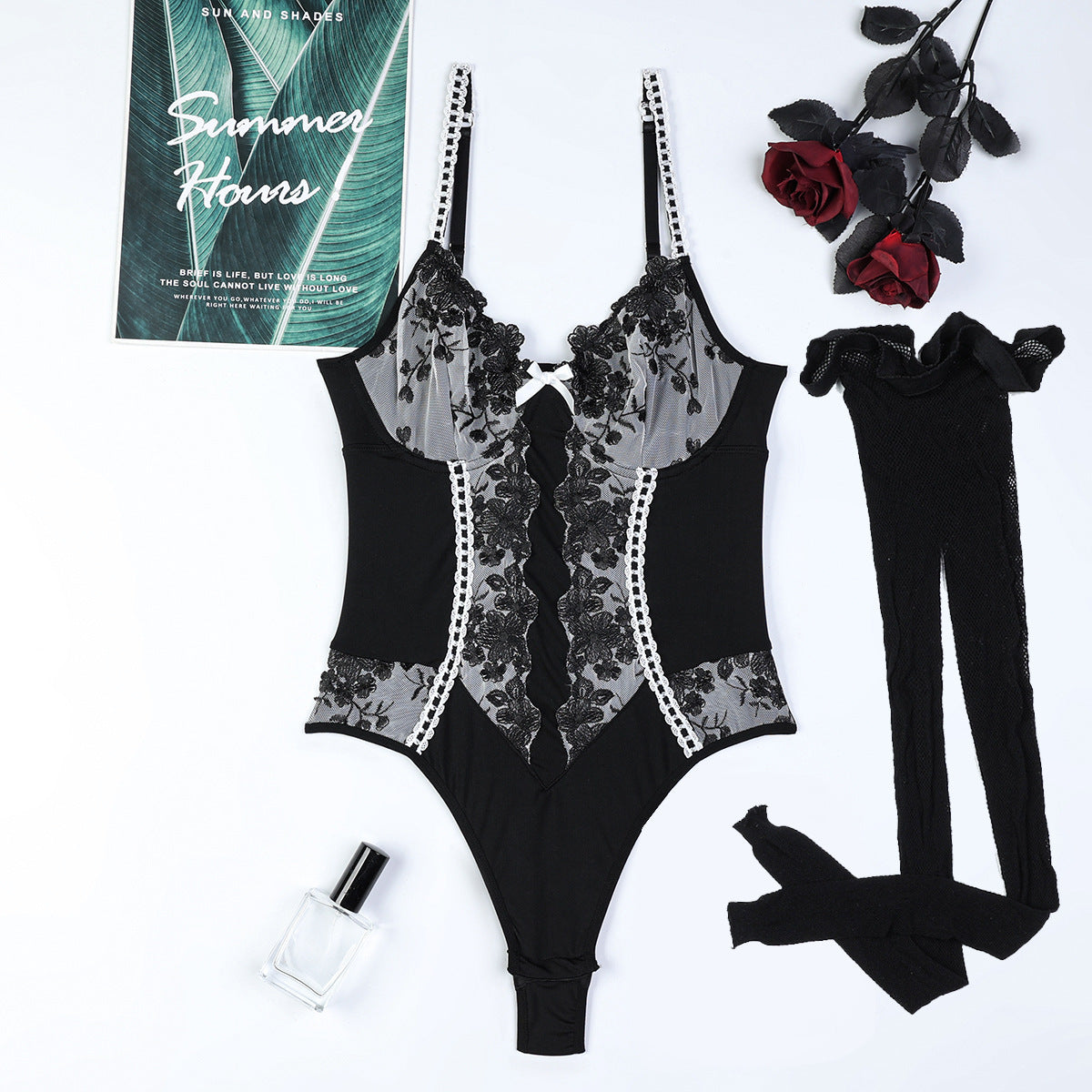 Velvet Eclipse Embroidered Lace Bodysuit