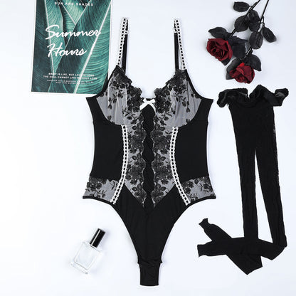Velvet Eclipse Embroidered Lace Bodysuit