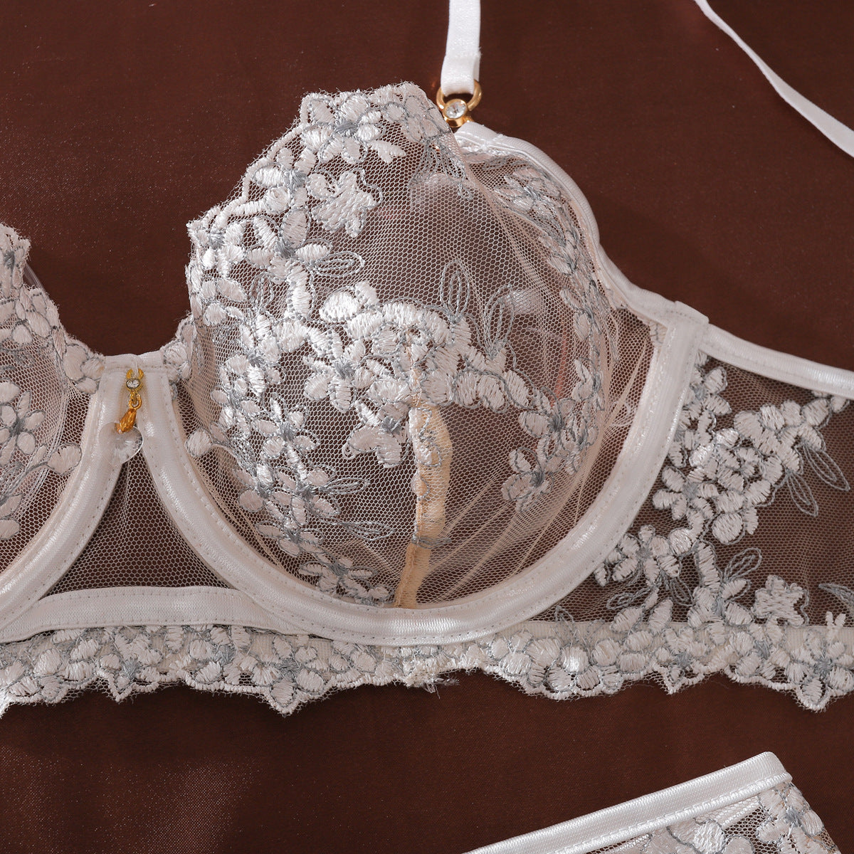 Ethereal Grace White Floral Lace Lingerie Set