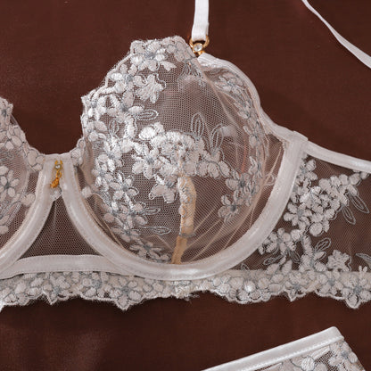 Ethereal Grace White Floral Lace Lingerie Set