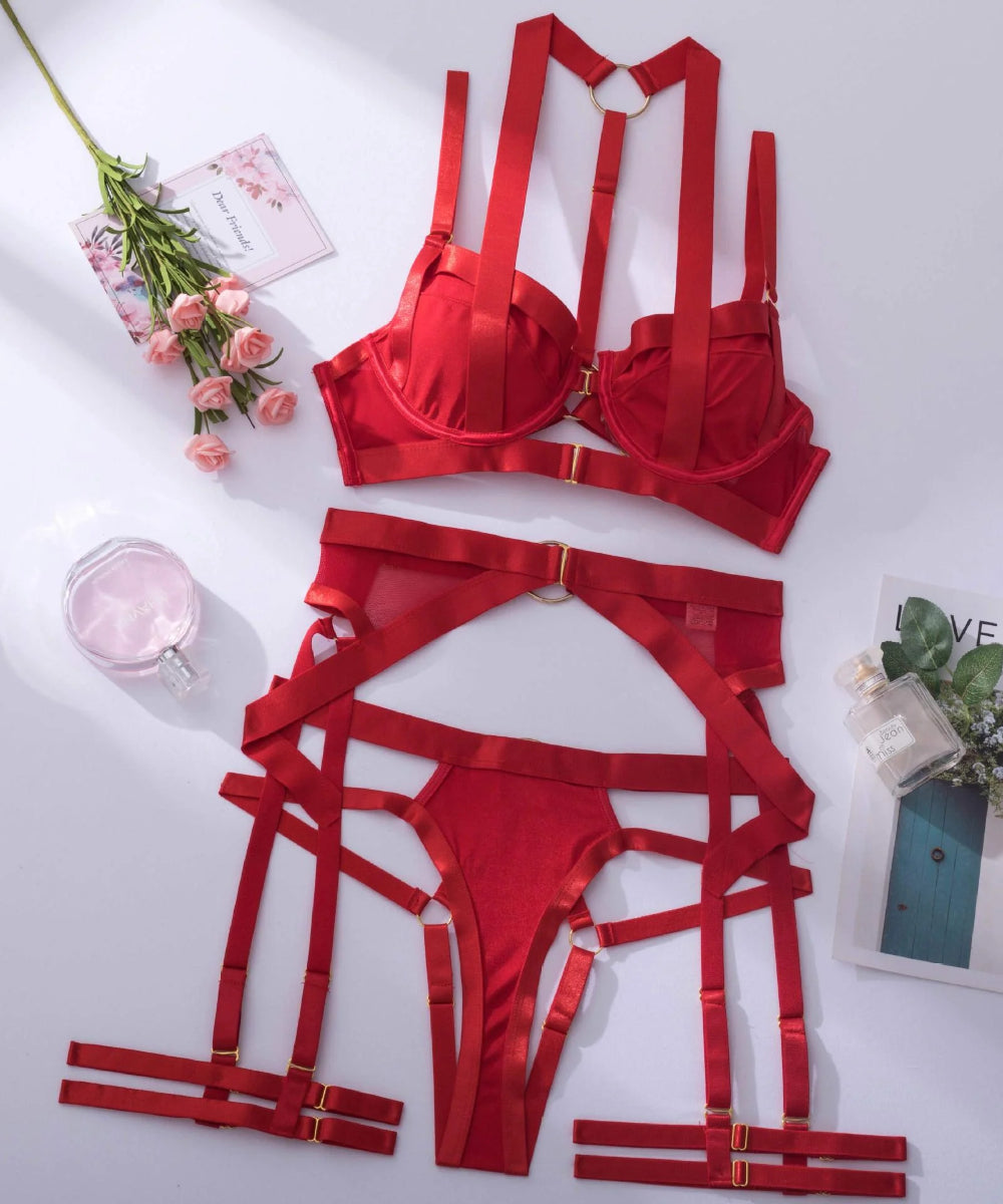 Siren Straps Strappy Satin Lingerie Set