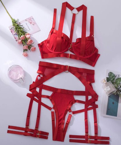 Siren Straps Strappy Satin Lingerie Set