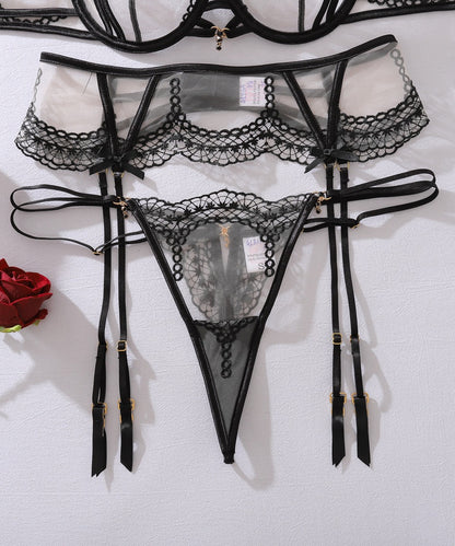 Midnight Inferno Embroidered Lingerie Set (Blue & Black)