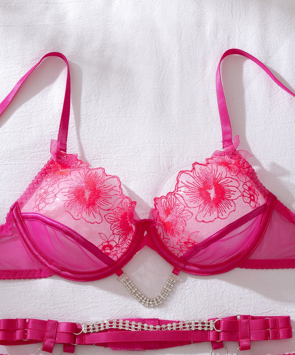Fuchsia Desire Rhinestone Lingerie Set