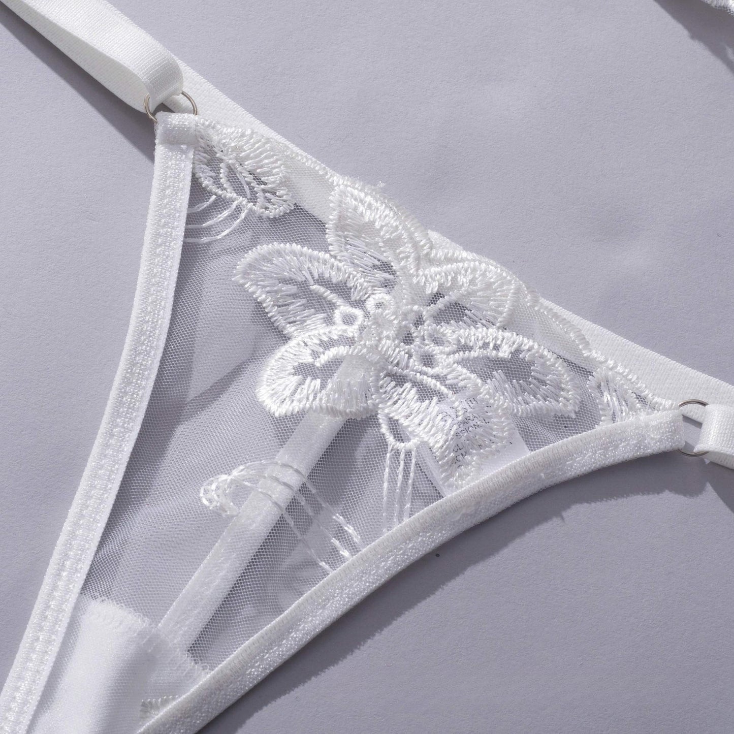 Angelique – Weißes Bustier-Set aus geblümtem Netzstoff