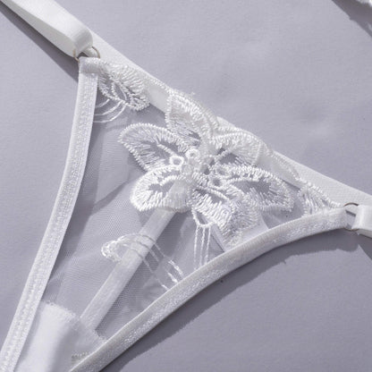 Angelique – Weißes Bustier-Set aus geblümtem Netzstoff