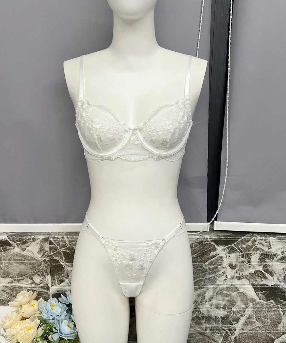 Moonlit Bloom Floral Embroidered Lingerie Set