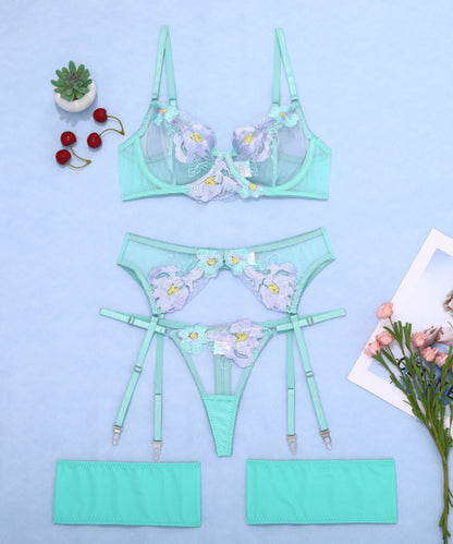Opaline Mint Floral Embroidered Lingerie Set