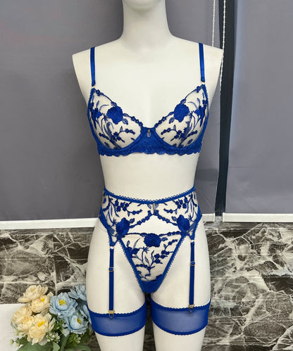 Midnight Fleur Sapphire Embroidered Lingerie Set