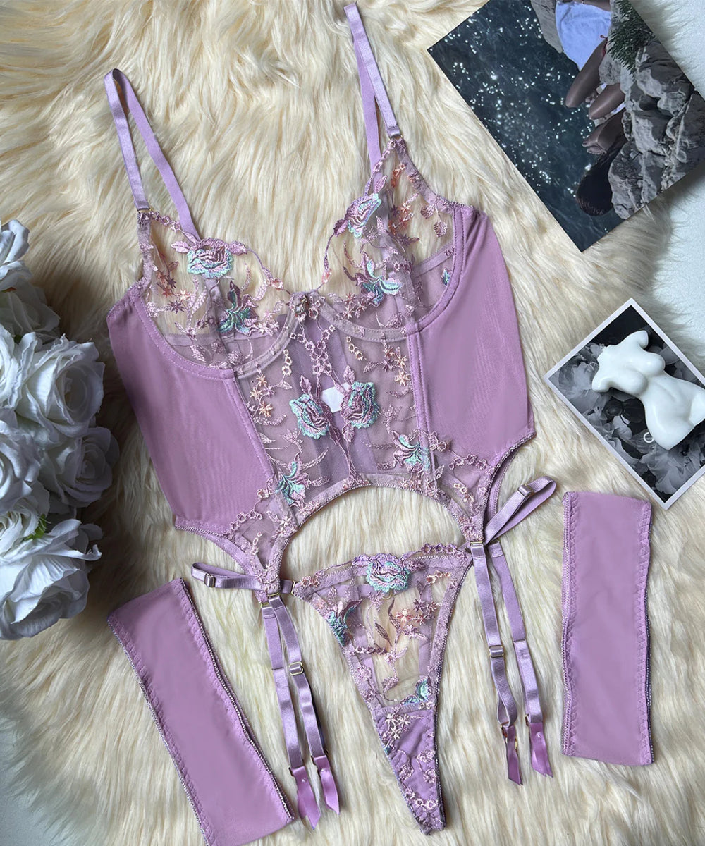 Chateau Allure Embroidered Bustier Set (Multi colors)